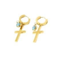 Huggie Hoop Drop Earring 304 Stainless Steel with turquoise Cross gold color plated fashion jewelry & for woman golden Sold By Pair