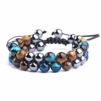 тигровый глаз браслет, с Узел Корд & Черный-магнитный камень, Круглая, Двойной слой & ювелирные изделия моды & регулируемый & Мужский, разноцветный, Bracelet inner diameter :5-7.5cmuff0cbeadsuff1a8mm, продается PC
