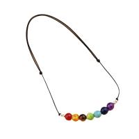 Natural Gemstone Necklace with Wax Cord Round handmade fashion jewelry & adjustable & for woman mixed colors Length Approx 40-65 cm Sold By PC