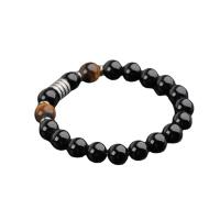 Glass Beads Bracelet with Tiger Eye & 304 Stainless Steel fashion jewelry & for man Inner Approx 55mm Sold By PC