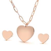 Stainless Steel Nakit Kompleti, Stud naušnica & ogrlica, 304 nehrđajućeg čelika, Srce, modni nakit & za žene, više boja za izbor, Prodano By Set