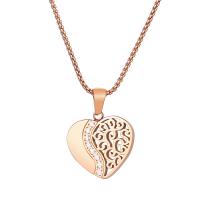 Stainless Steel Jewelry Necklace 304 Stainless Steel Heart Vacuum Ion Plating fashion jewelry & for woman & with rhinestone Length 50 cm Sold By PC