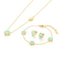 Rhinestone Stainless Steel Jewelry Set, Stud Earring & bracelet & necklace, 304 Stainless Steel, Flower, Vacuum Ion Plating, fashion jewelry & different styles for choice & for woman & enamel & with rhinestone, more colors for choice, Sold By PC