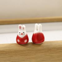 Porcelain Jewelry Beads, Rabbit, hand drawing, DIY, more colors for choice, 24x14mm, Sold By PC