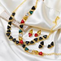 Zinc Alloy Jewelry Sets Stud Earring & necklace Triangle fashion jewelry & for woman & with rhinestone nickel lead & cadmium free Sold By Set