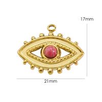 Evil Eye Pendants, 304 Stainless Steel, with Malachite & Tiger Eye & Rhodochrosite & Black Agate, plated, DIY & different materials for choice, golden, 17x21mm, Sold By PC