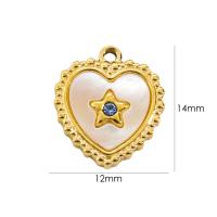 Stainless Steel Heart Pendants 304 Stainless Steel with White Shell plated DIY & micro pave cubic zirconia Sold By PC