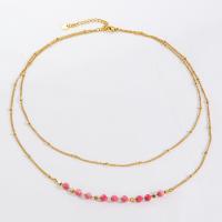 Stainless Steel Jewelry Necklace 304 Stainless Steel with Rhodochrosite plated for woman golden Sold By PC