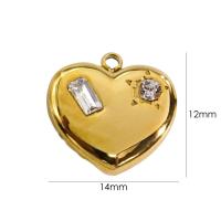Stainless Steel Heart Pendants, 304 Stainless Steel, plated, DIY & micro pave cubic zirconia, more colors for choice, 14x12mm, Sold By PC