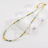 Stainless Steel Jewelry Necklace, 304 Stainless Steel, with Natural Stone & Freshwater Pearl, with 7.5CM extender chain, plated, for woman, multi-colored, Sold By PC