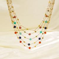 Stainless Steel Jewelry Necklace 304 Stainless Steel with Lapis Lazuli & ​Amazonite​ & Rhodochrosite & Red Agate & Yellow Shell & Freshwater Pearl with 5CM extender chain plated & for woman gold Length Approx 41 cm Sold By PC