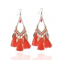 Tibetan Style Tassel Earring, with Polyester, gold color plated, Bohemian style & for woman & hollow, more colors for choice, 45x90mm, Sold By Pair