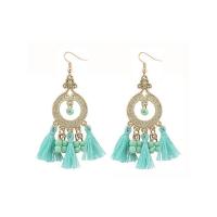 Zinc Alloy Tassel Earring with Seedbead & Polyester gold color plated Bohemian style & for woman & with rhinestone Sold By Pair