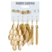 fer Boucles d'oreilles, avec perle de plastique, Placage de couleur d'or, 6 pièces & pour femme & creux, earring length 5-97mm, Vendu par fixé