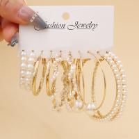perla in plastica Set orecchino, with lega in zinco, placcato color oro, gioielli di moda & per la donna, earring length 20-60mm, Venduto da set