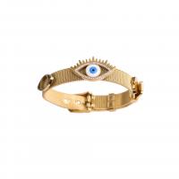 Acier titane bracelet, Mauvais œil, Placage de couleur d'or, pour femme & émail & avec strass, Diamètre intérieur:Environ 50mm, Vendu par PC
