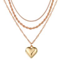 Zinc Alloy Necklace Heart gold color plated French Rope Chain & multilayer & for woman Length Approx 16-19.7 Inch Sold By PC