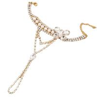 Kryształ górski bransoletka połączona z pierścionkiem, ze Mosiądz, Platerowane w kolorze złota, biżuteria moda & dla kobiety, 100x55mm, długość około 6-7 cal, sprzedane przez PC