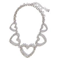 Rhinestone Necklace, with Brass, Heart, silver color plated, fashion jewelry & for woman & hollow, Length:Approx 16 Inch, Sold By PC