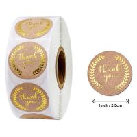Adhesive Sticker Sticker Paper, with Kraft, Round, hot stamping, DIY & with letter pattern, 25mm, 500PCs/Spool, Sold By Spool