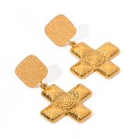 Stainless Steel Drop Earring 304 Stainless Steel Cross 18K gold plated fashion jewelry & for woman golden Sold By Pair