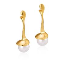 Brass Drop Earring, with Plastic Pearl, gold color plated, fashion jewelry & for woman, golden, nickel, lead & cadmium free, 43mm, Sold By Pair