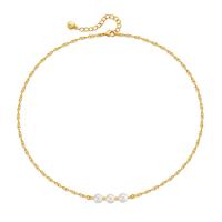 Collar de Latón, metal, con Shell Pearl, con 2.36inch extender cadena, 18K chapado en oro, Joyería & para mujer, dorado, libre de níquel, plomo & cadmio, 6mm, longitud:aproximado 15.35 Inch, Vendido por UD
