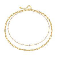 Brass Necklace with Plastic Pearl with 2.36inch extender chain 18K gold plated Double Layer & fashion jewelry & for woman golden nickel lead & cadmium free Length Approx 14.96 Inch Approx 16.53 Inch Sold By PC
