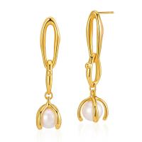 Brass Drop Earring with Plastic Pearl gold color plated fashion jewelry & for woman golden nickel lead & cadmium free 45mm Sold By Pair