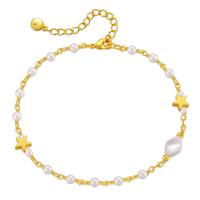 messing Ankelkæde, med Plastic Pearl, med 2.36inch extender kæde, 18K forgyldt, mode smykker & for kvinde, gylden, nikkel, bly & cadmium fri, Længde Ca. 8.26 inch, Solgt af PC