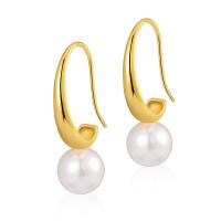 Brass Drop Earring, with Shell Pearl, 18K gold plated, fashion jewelry & for woman, golden, nickel, lead & cadmium free, 33mm, Sold By Pair