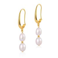 Brass Drop Earring, with Plastic Pearl, 18K gold plated, fashion jewelry & for woman, golden, nickel, lead & cadmium free, 50mm, Sold By Pair