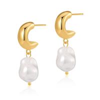 Brass Drop Earring with Shell Pearl 18K gold plated fashion jewelry & for woman golden nickel lead & cadmium free 35mm Sold By Pair