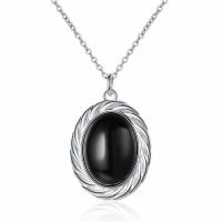 Brass Necklace, with Black Agate, with 1.97inch extender chain, fashion jewelry & for woman, nickel, lead & cadmium free, 23x19mm, Sold Per Approx 15.75 Inch Strand
