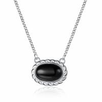 Brass Necklace, with Black Agate, with 1.97inch extender chain, fashion jewelry & for woman, nickel, lead & cadmium free, 19x13mm, Sold Per Approx 15.75 Inch Strand