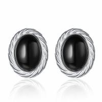 Brass Stud Earring, with Black Agate, fashion jewelry & for woman, nickel, lead & cadmium free, 25mm, Sold By Pair