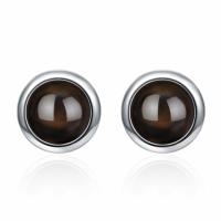 Brass Stud Earring, with Black Agate, fashion jewelry & for woman, nickel, lead & cadmium free, 7x5mm, Sold By Pair