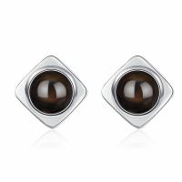 Brass Stud Earring, with Black Agate, fashion jewelry & for woman, nickel, lead & cadmium free, 14x9mm, Sold By Pair