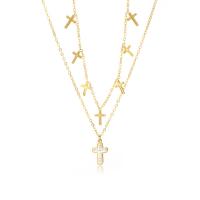 Stainless Steel Jewelry Necklace 304 Stainless Steel with 2.16inch extender chain Cross plated fashion jewelry & micro pave cubic zirconia & for woman golden Sold Per Approx 15.75 Inch Approx 17.72 Inch Strand