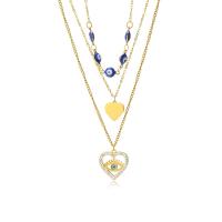 Evil Eye Jewelry Necklace 304 Stainless Steel with 1.97inch extender chain Heart plated three layers & fashion jewelry & for woman & with rhinestone golden 18mm Sold Per Approx 15.75 Inch Approx 17.72 Inch Approx 19.69 Inch Strand