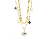 Evil Eye Jewelry Necklace 304 Stainless Steel with 1.97inch extender chain gold color plated Double Layer & for woman & enamel & with rhinestone golden 16.50mm Sold Per Approx 16.14 Inch Approx 17.72 Inch Strand
