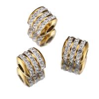 Stainless Steel Spacer Beads, 304 Stainless Steel, plated, DIY & with rhinestone, golden, 8x8mm, Hole:Approx 3mm, 5PCs/Bag, Sold By Bag