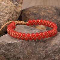 Red Agate Bracelets with Wax Cord handmade Double Layer & Adjustable & Unisex Length Approx 5.9-11.81 Inch Sold By PC