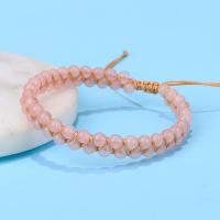 Quartz Bracelets Rose Quartz with Wax Cord handmade Double Layer & Adjustable & Unisex Length Approx 5.9-11.81 Inch Sold By PC