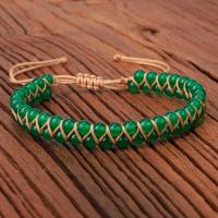 Gemstone Bracelets, Green Aventurine, with Wax Cord, handmade, Double Layer & Adjustable & Unisex, Length:Approx 5.9-11.81 Inch, Sold By PC