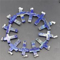 Natural Lapis Lazuli Pendants with 304 Stainless Steel Cross DIY dark blue Sold By PC