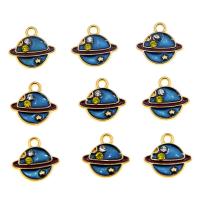 Tibetan Style émail Pendants, alliage de zinc, Placage de couleur d'or, DIY, bleu, 12x14mm, Vendu par PC