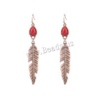 Zinc Alloy Drop Earrings with Gemstone Feather plated fashion jewelry nickel lead & cadmium free Sold By Pair