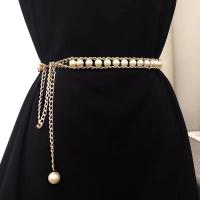 Biżuteria ciała łańcucha, Aluminium, ze Tworzywa ABS perła, Koło, Powlekane, biżuteria moda, złoty, bez zawartości niklu, ołowiu i kadmu, długość 115 cm, sprzedane przez PC