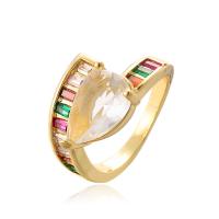 Kubisk Circonia Micro bane messing Ring, forgyldt, mode smykker & Micro Pave cubic zirconia, flere farver til valg, nikkel, bly & cadmium fri, Ring inner diameter:17 ~19mm, Solgt af PC